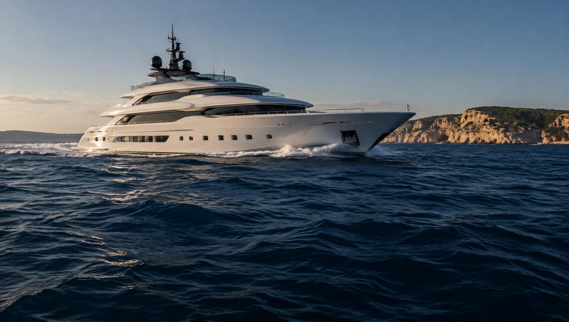 Contemporary superyacht underway in the Mediterranean